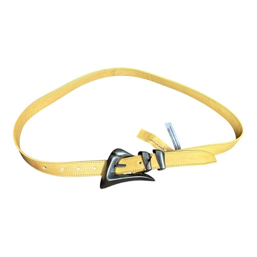 Free People Yellow Leather Belt Silver Buckle Double Loops S/M
